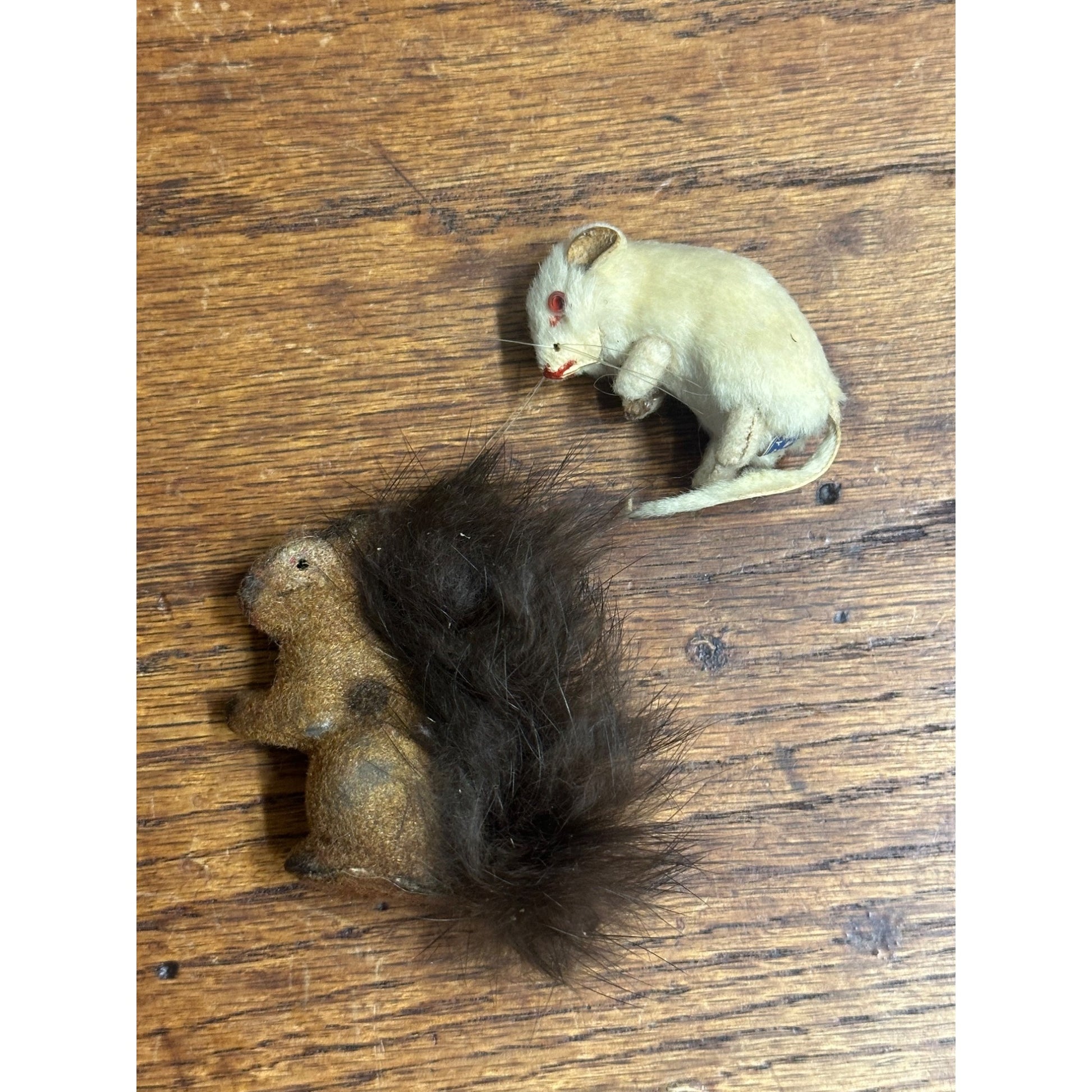 Vintage Antique White Fur Mouse & Squirrel Made in Germany Toys