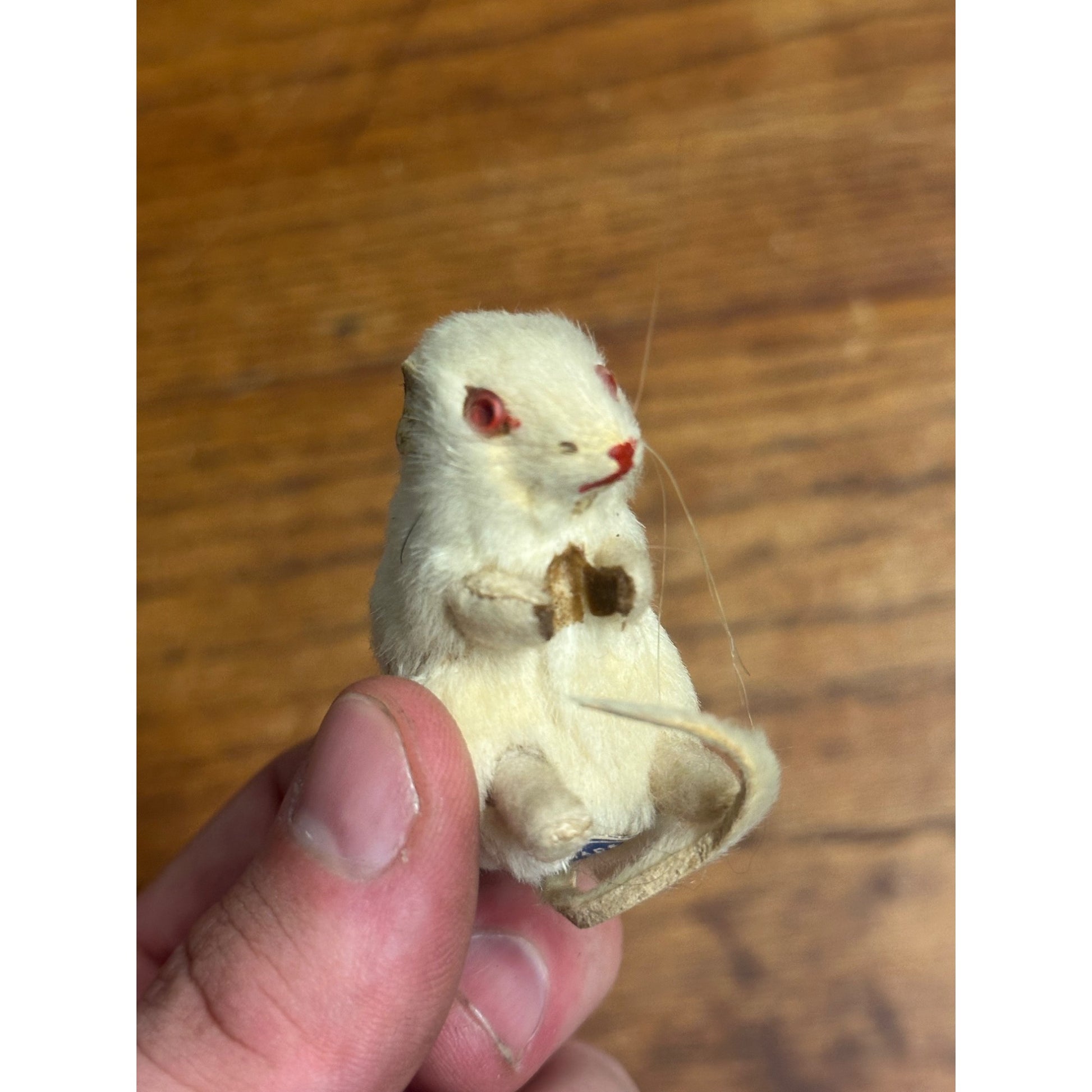 Vintage Antique White Fur Mouse & Squirrel Made in Germany Toys