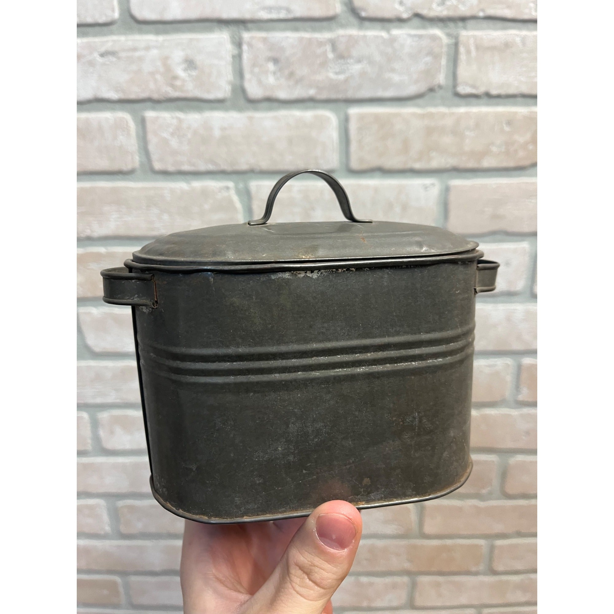 Antique Original Tin Kettle Boiler Wash Basin w/ Lid Salesman Sample Miniature