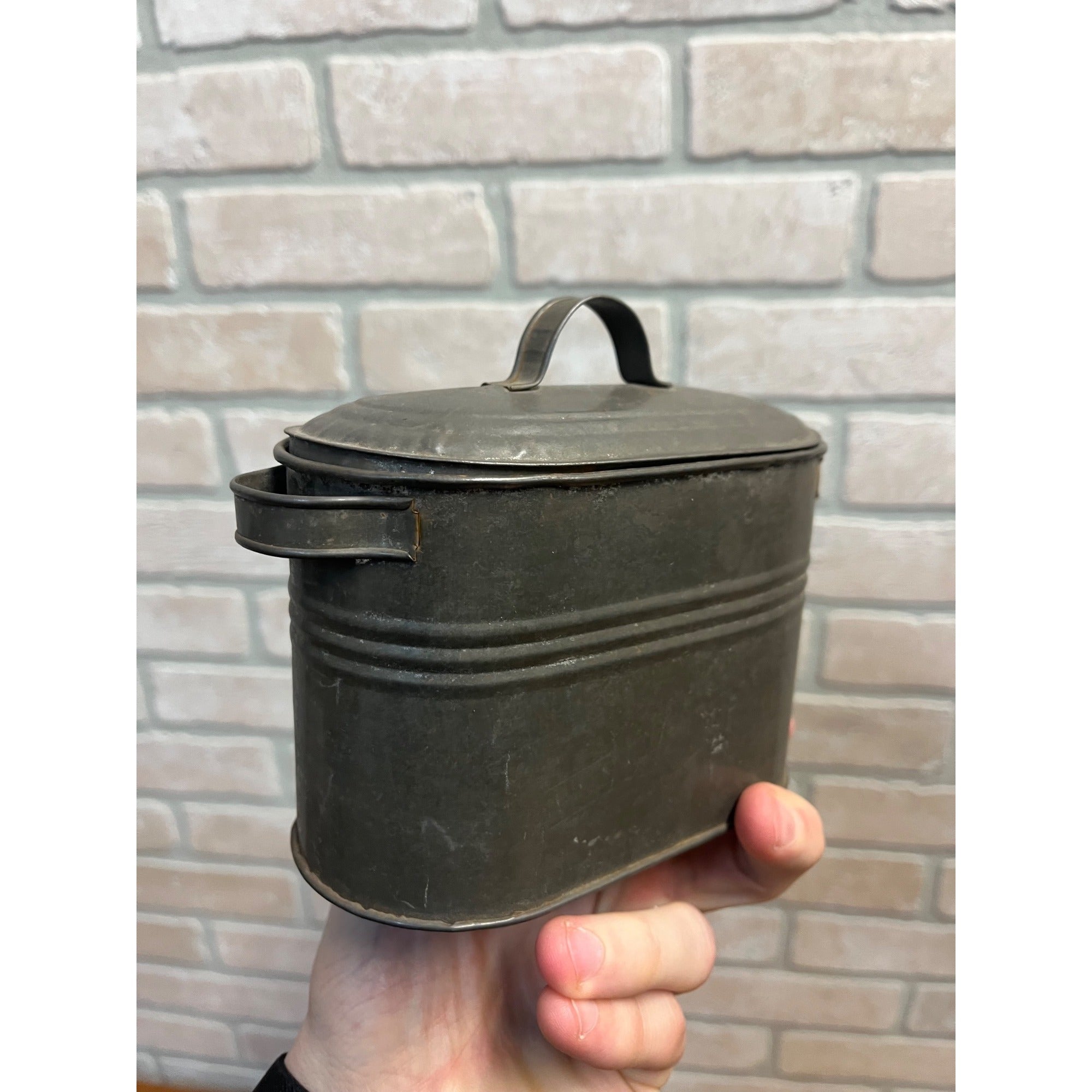 Antique Original Tin Kettle Boiler Wash Basin w/ Lid Salesman Sample Miniature