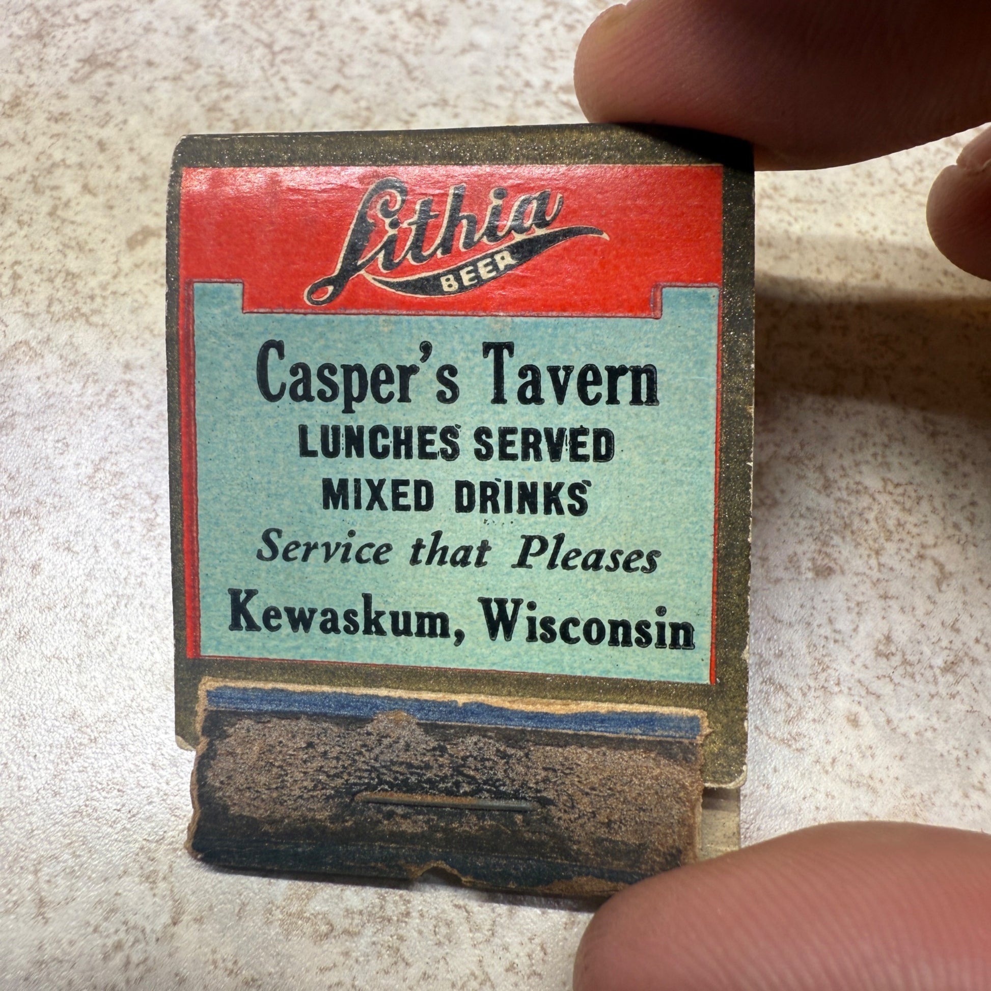Vintage Matchbook Caspers Tavern Kewaskum Wis West Bend Lithia Beer
