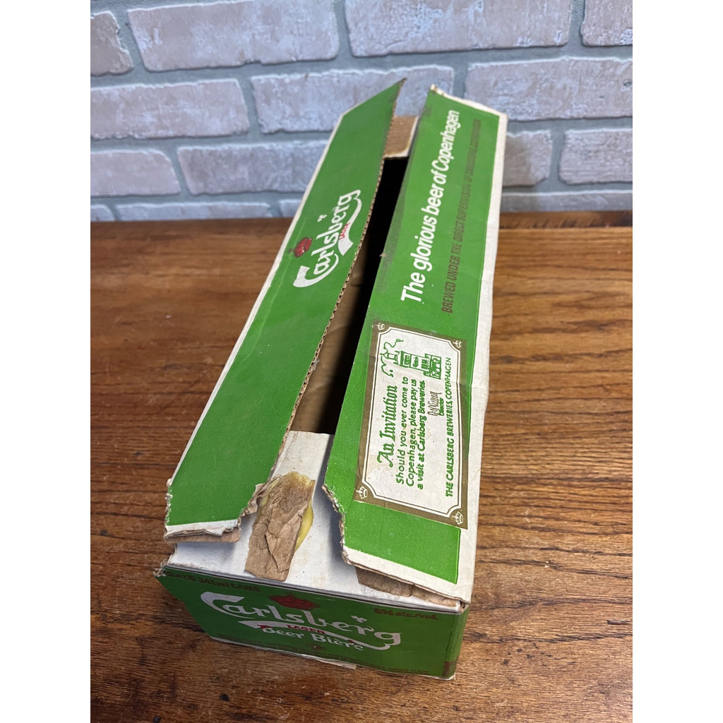 Vintage 1970s Carlsberg Lager Beer Push Button Beer Cans (7) w/ Original Box
