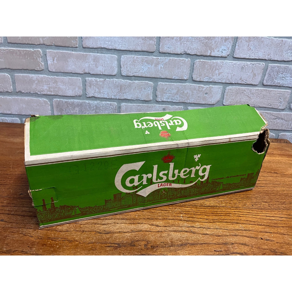 Vintage 1970s Carlsberg Lager Beer Push Button Beer Cans (7) w/ Original Box