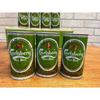 Vintage 1970s Carlsberg Lager Beer Push Button Beer Cans (7) w/ Original Box