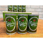 Vintage 1970s Carlsberg Lager Beer Push Button Beer Cans (7) w/ Original Box