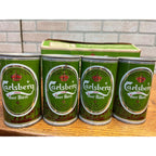 Vintage 1970s Carlsberg Lager Beer Push Button Beer Cans (7) w/ Original Box