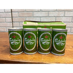 Vintage 1970s Carlsberg Lager Beer Push Button Beer Cans (7) w/ Original Box