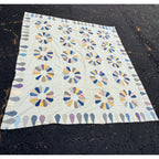 Vintage Dresden Plate Applique Patchwork Bed Topper Blanket 82x77 Handmade