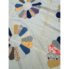 Vintage Dresden Plate Applique Patchwork Bed Topper Blanket 82x77 Handmade