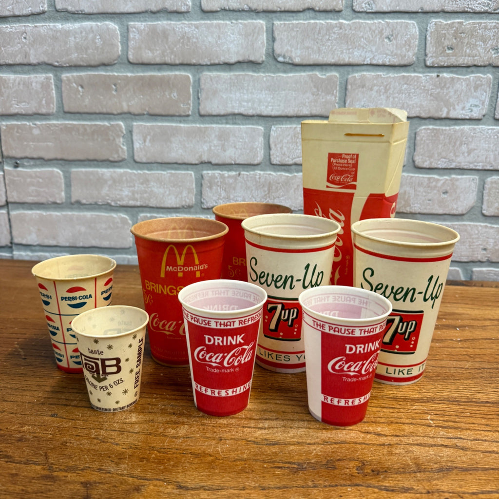 Huge Lot Vintage Soda Advertising Sample Promo Taster Wax Cups Coca Cola 7UP ++