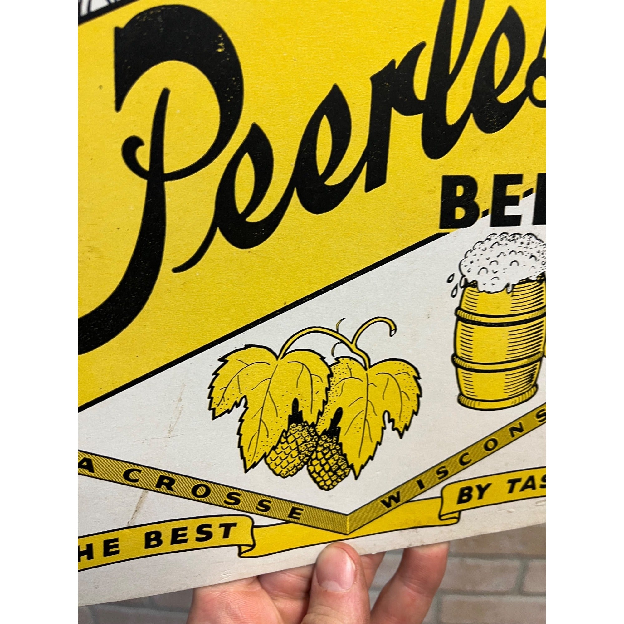 RARE Vintage Peerless Beer LaCrosse Wisconsin Advertising Sign Cardboard Wis WI