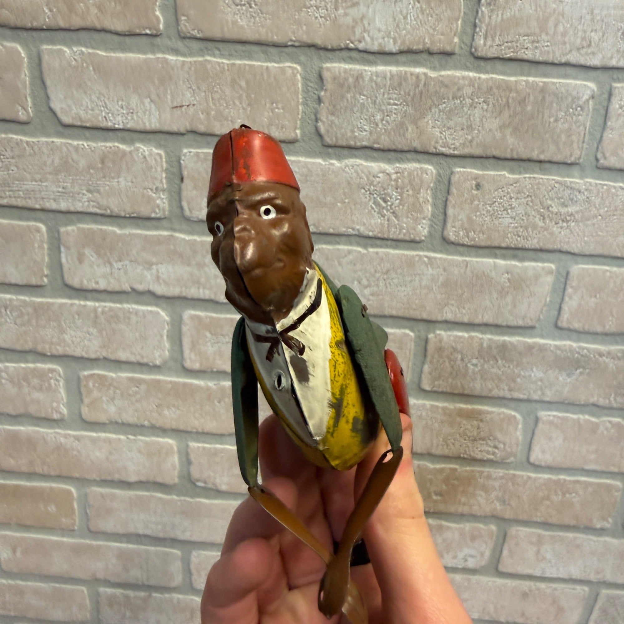 Rare Antique 1900 Tin Monkey Climbing Rope Pull Up String - German?