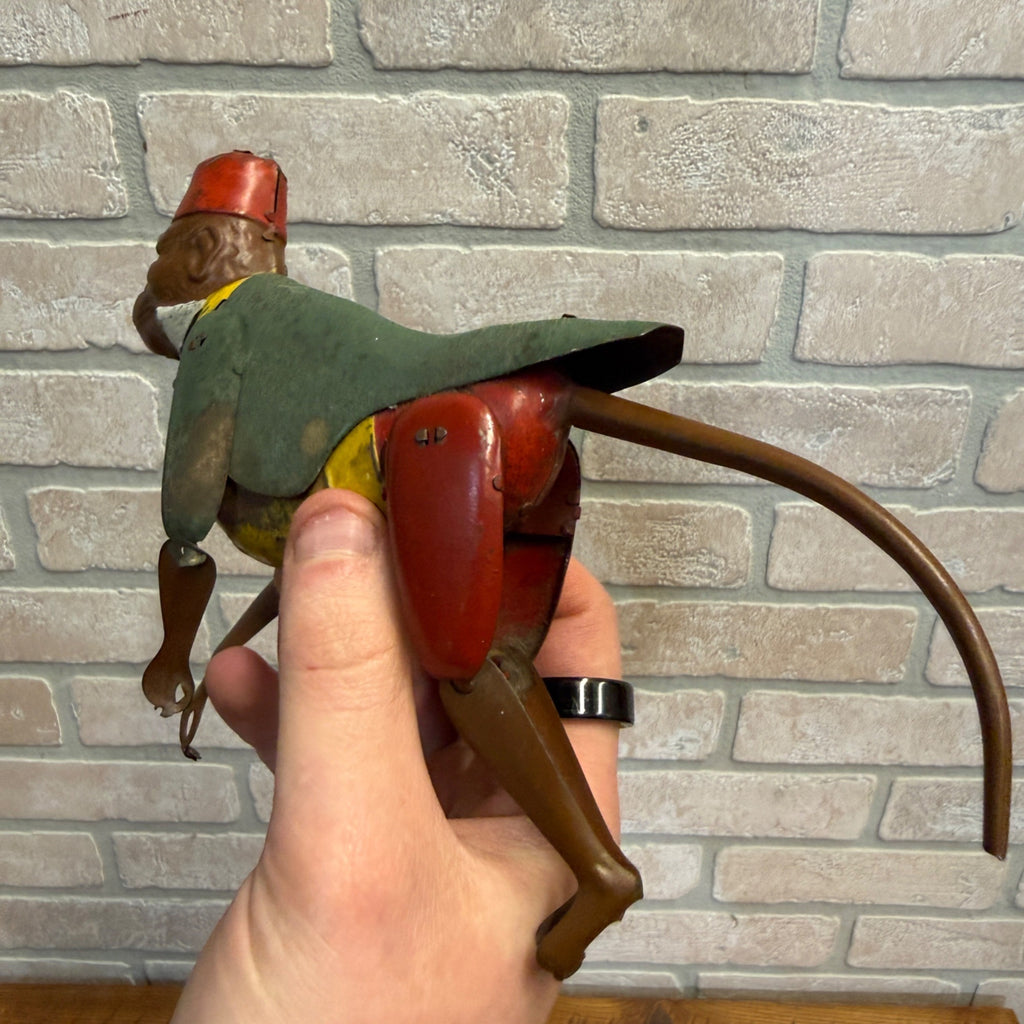 Rare Antique 1900 Tin Monkey Climbing Rope Pull Up String - German?