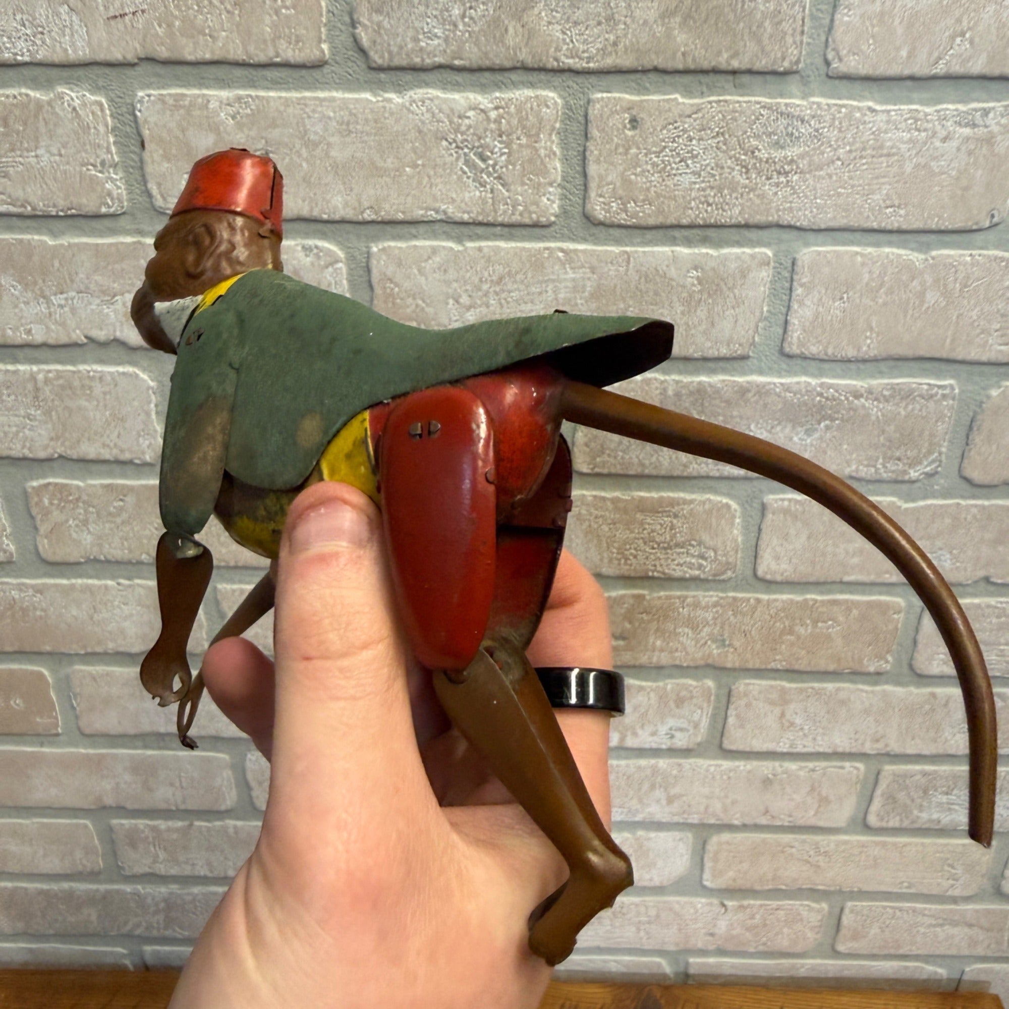 Rare Antique 1900 Tin Monkey Climbing Rope Pull Up String - German?