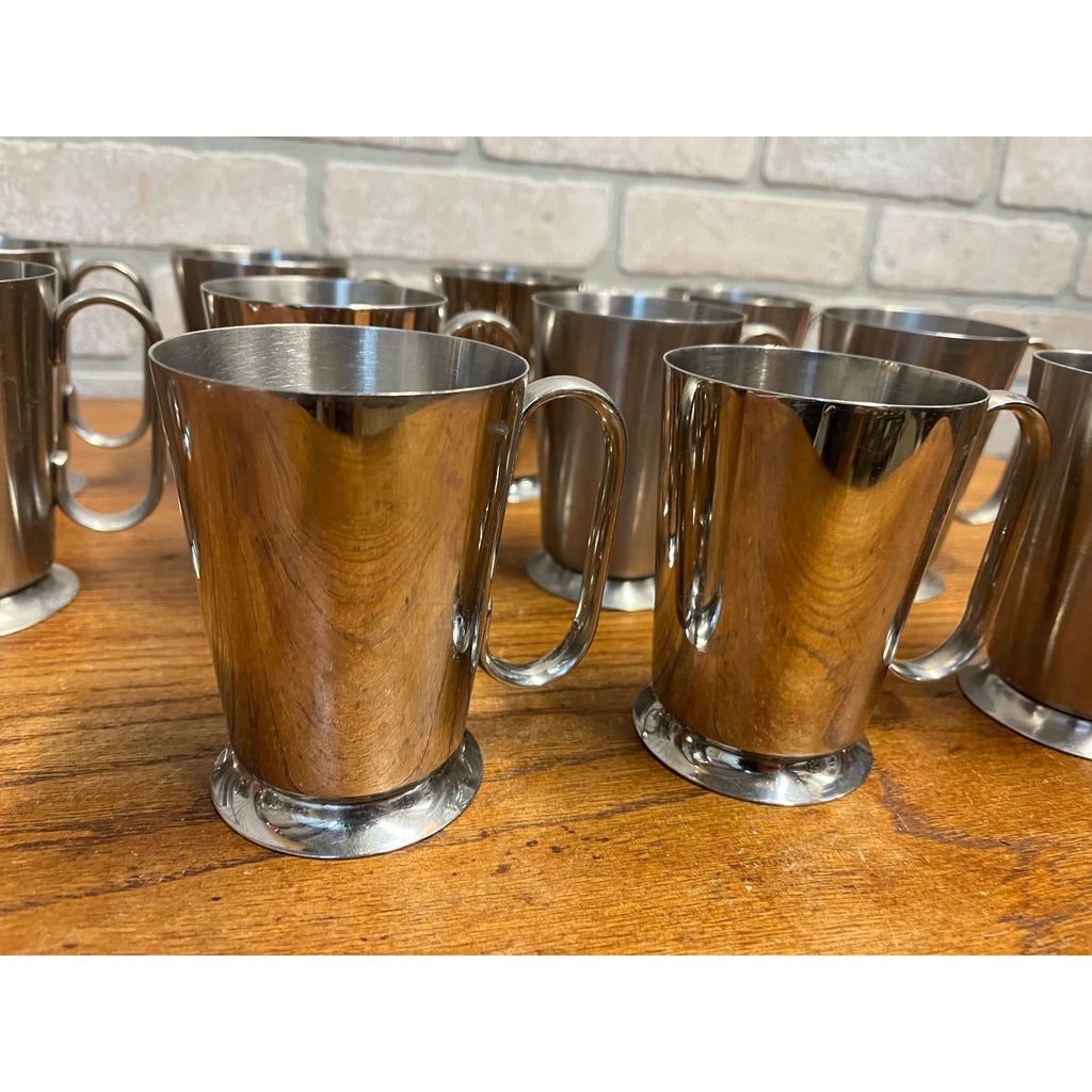 Vintage 1960s Old Hall Stainless Half Pint Tankards Mugs MCM Robert Welch Set 15