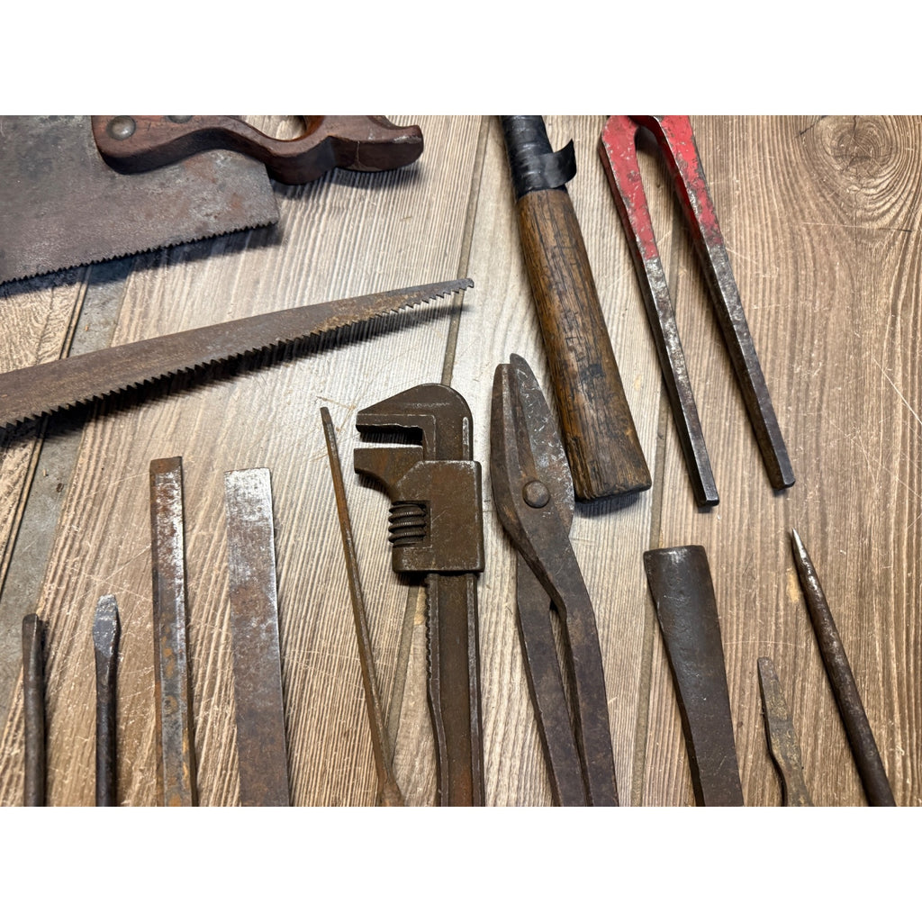 Antique Tool Lot Saws Screwdrivers Hand Drills Hammer Wrenches