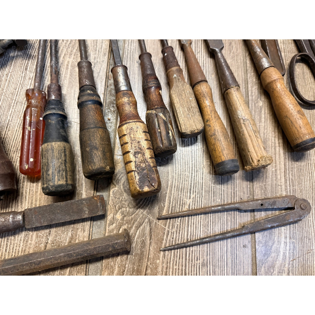 Antique Tool Lot Saws Screwdrivers Hand Drills Hammer Wrenches