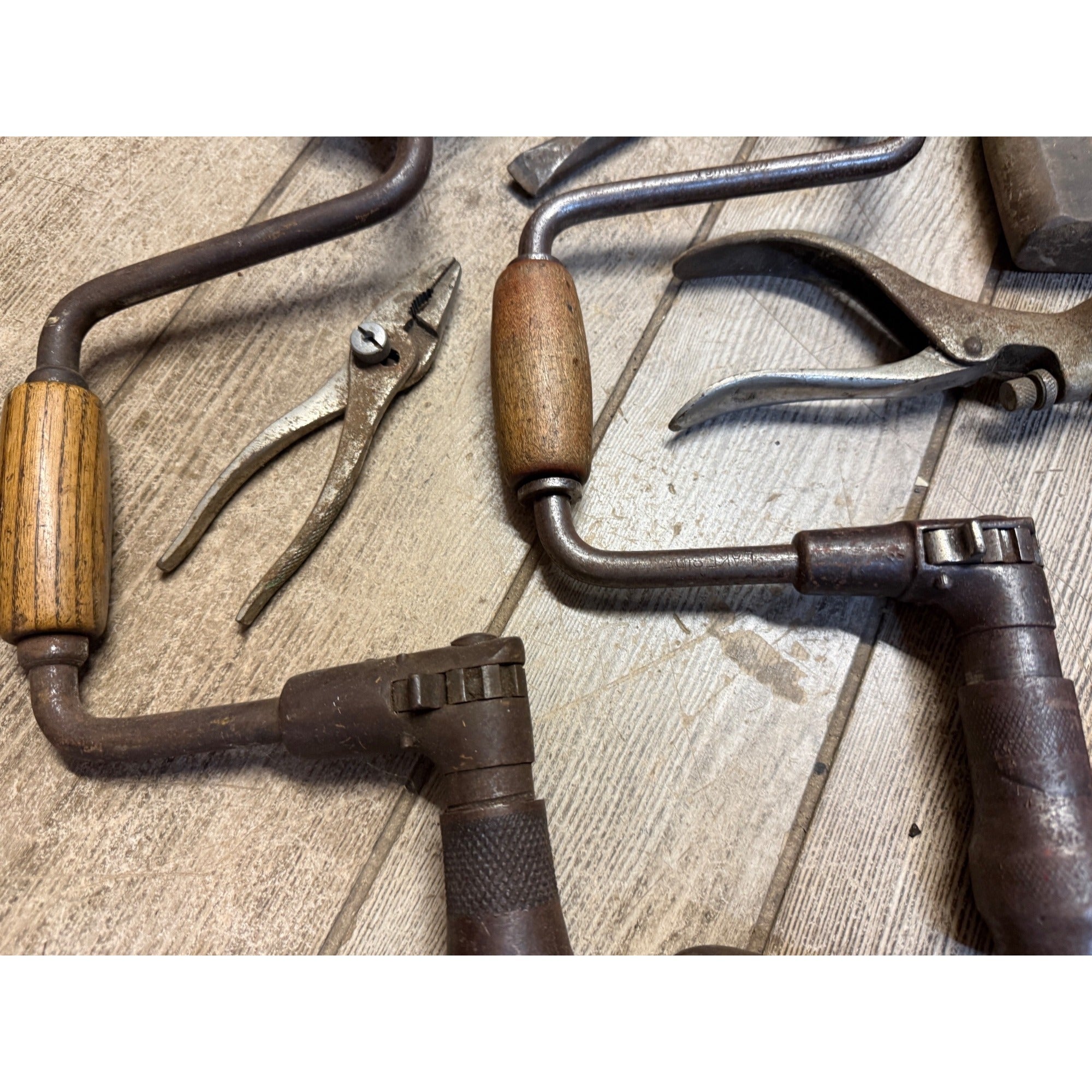 Antique Tool Lot Saws Screwdrivers Hand Drills Hammer Wrenches
