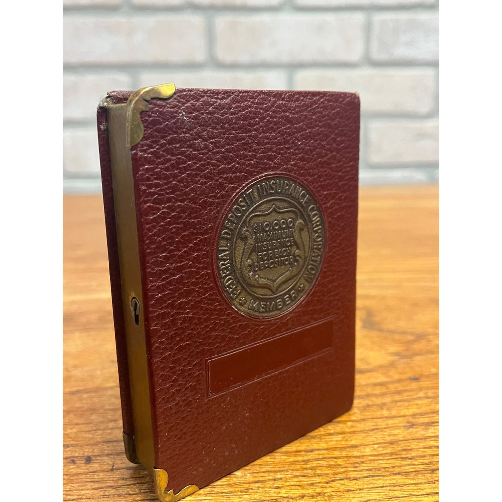 Vintage Miniature Book Savings Bank West Allis State Bank Wisconsin No Key Leather-Wrapped