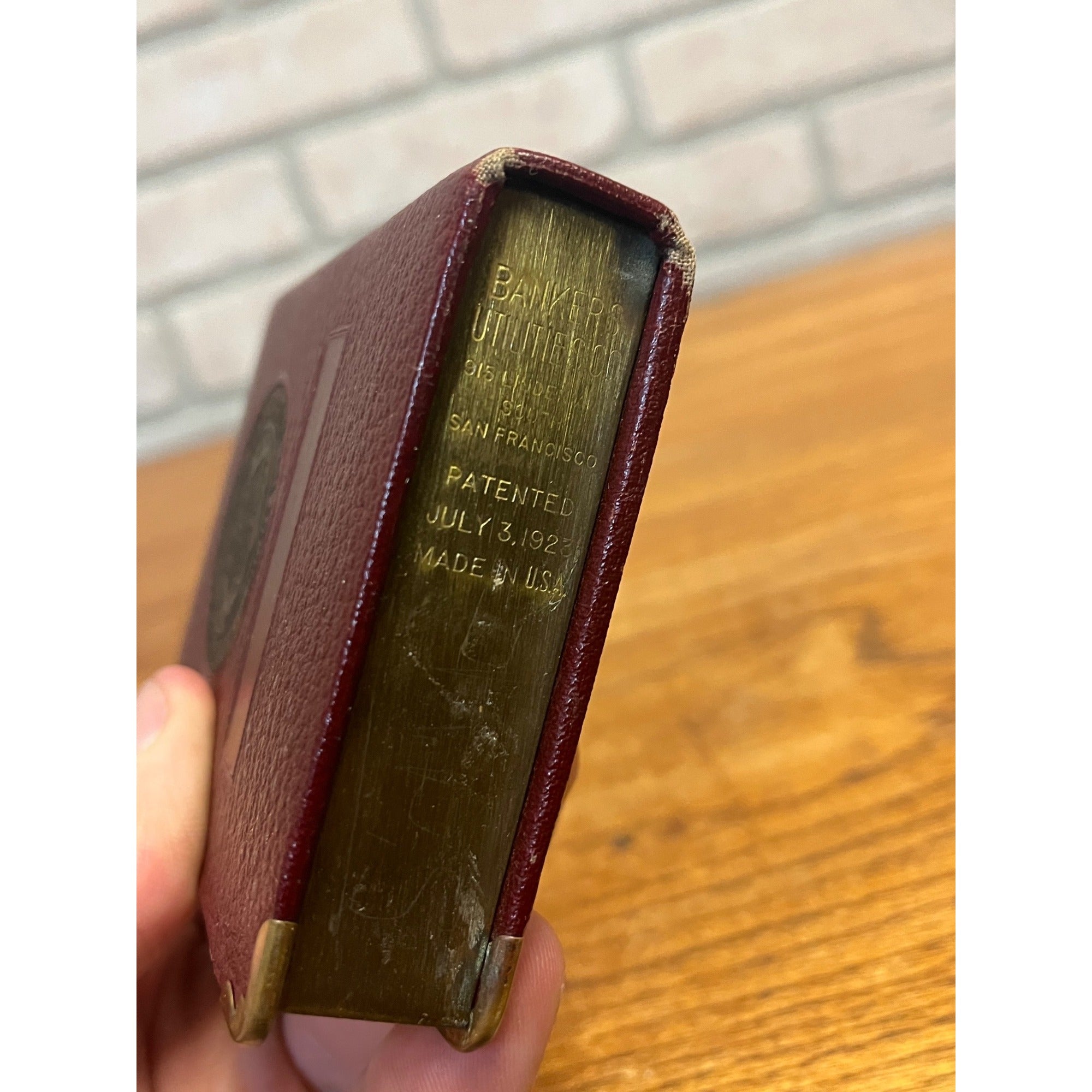 Vintage Miniature Book Savings Bank West Allis State Bank Wisconsin No Key Leather-Wrapped