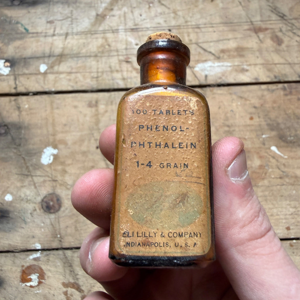 Antique Phenolphthalein Tablets Eli Lilly Drug Store Pharmacy Bottle Cork FULL
