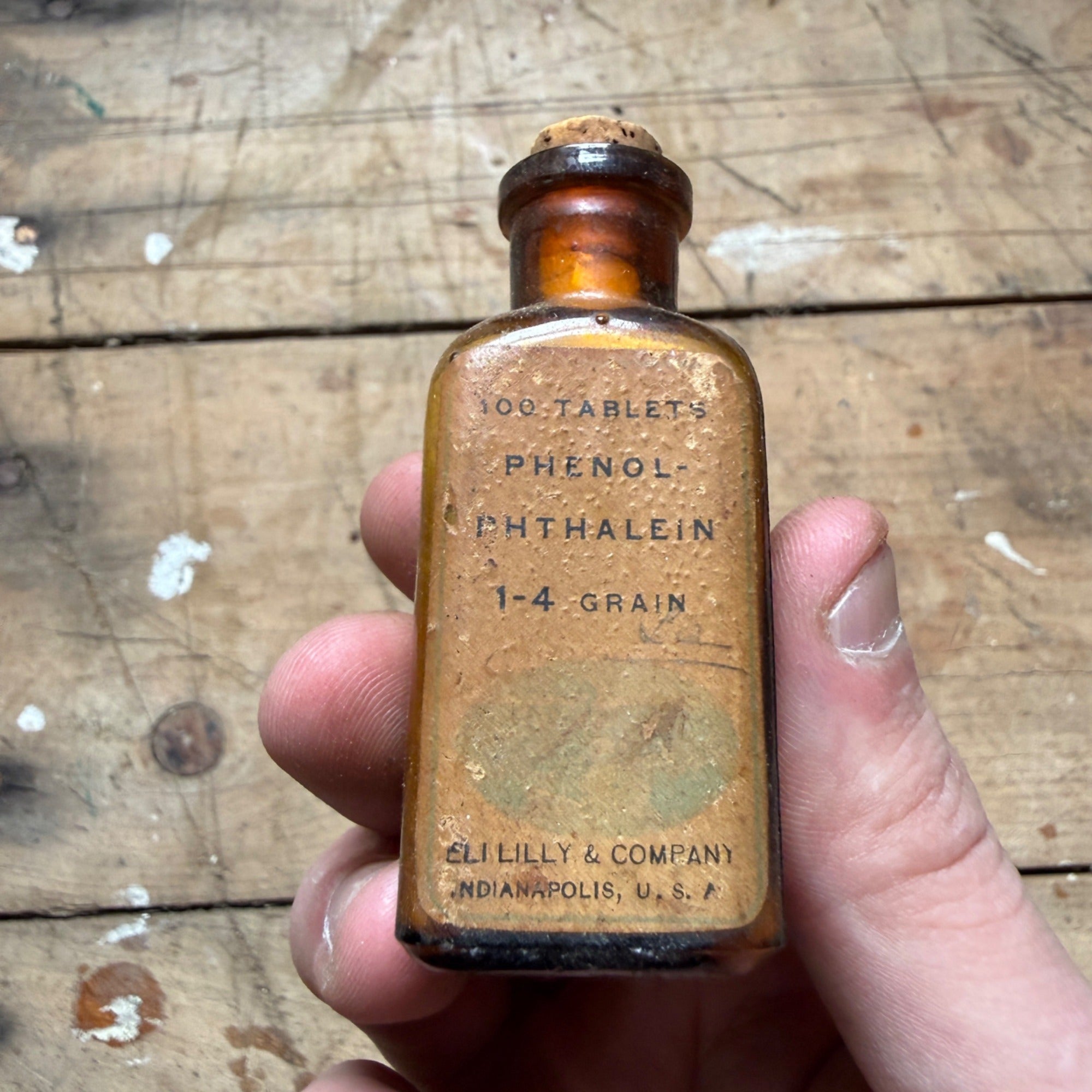 Antique Phenolphthalein Tablets Eli Lilly Drug Store Pharmacy Bottle Cork FULL