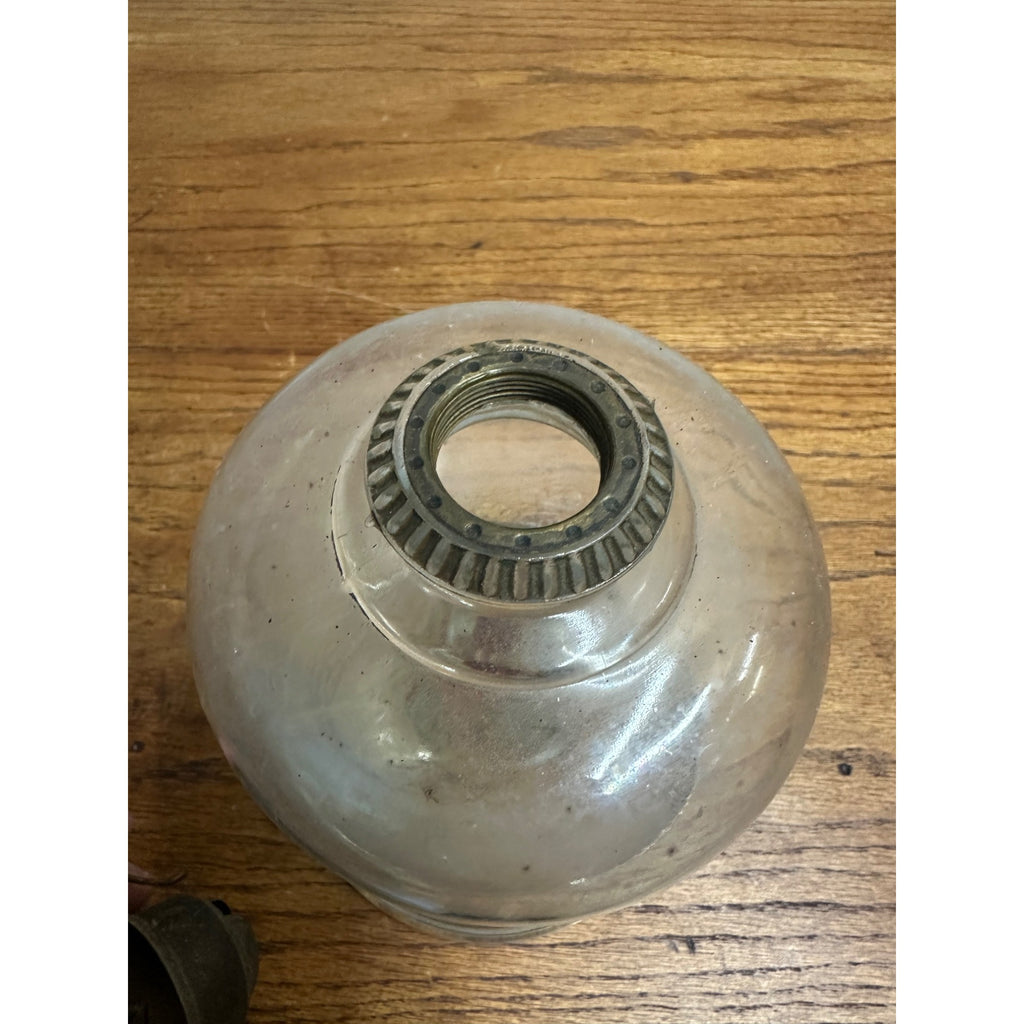 Antique Glass Kerosene Oil Lamp Pedestal w/ Finger Loop + Patent 1877 Burner