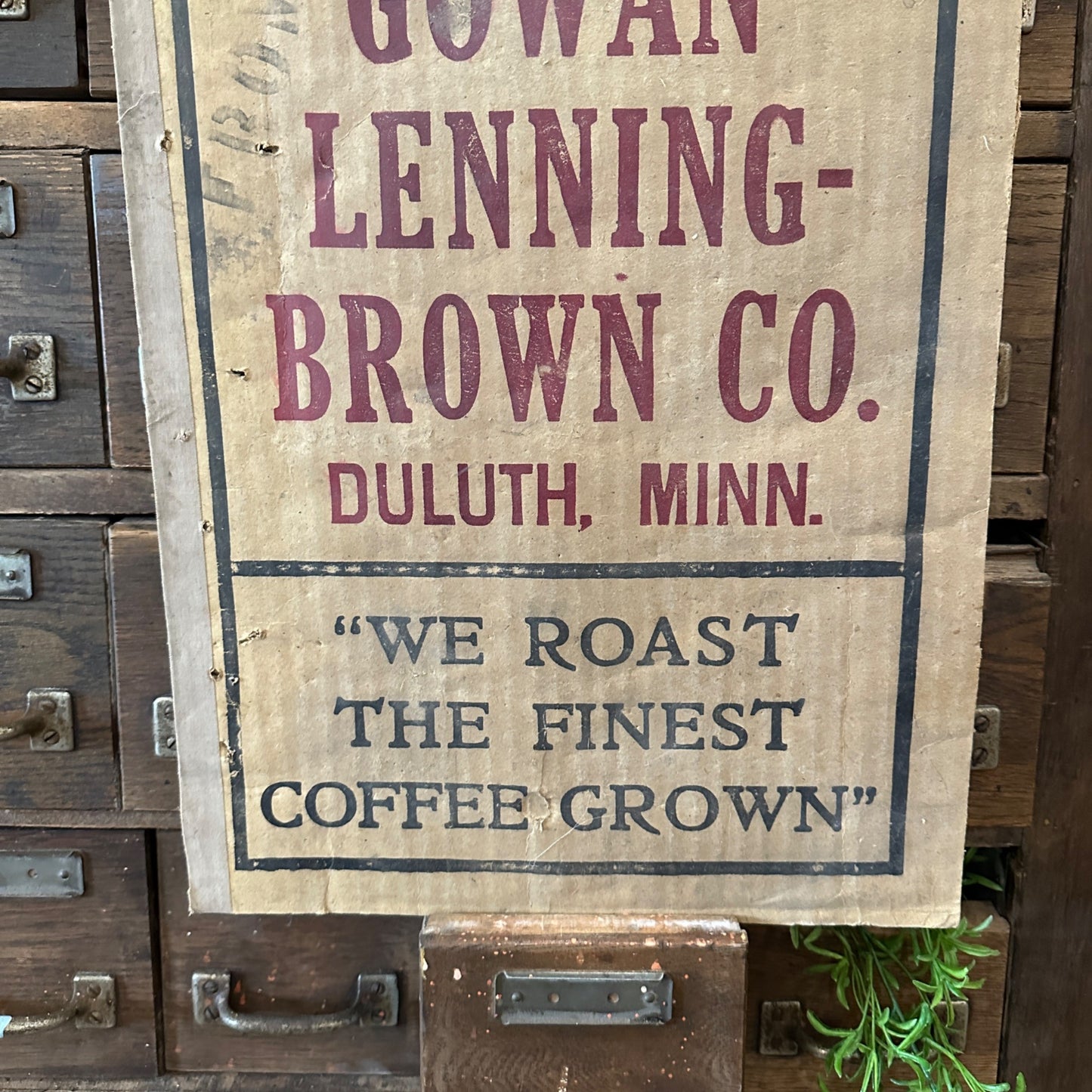 Antique 1910s Gowan Lenning Brown Coffee Cardbaord Advertising Sign