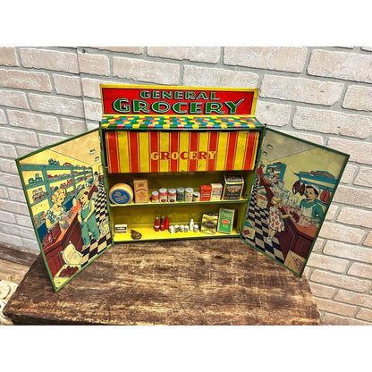Vintage 1930s Wolverine Tin Litho General Store Grocery Child's Playset Toy
