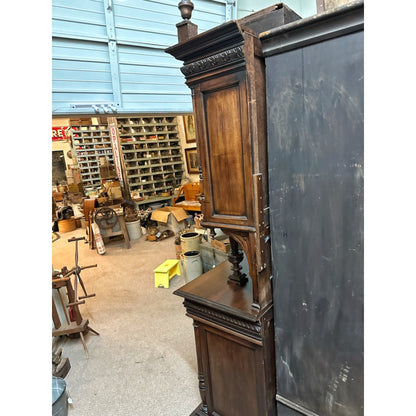 Antique 1900s French Carved Walnut Rococo Style Hutch Sideboard Server Cabinet