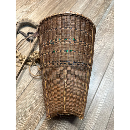 VIntage Native Indian Woven Gathering Trappers Hunting Back Pack Basket w/ Straps