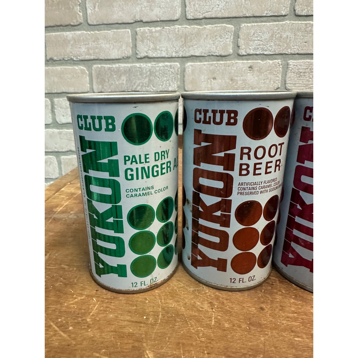 Vintage Yukon Club Soda Pop Cans (4) Orange Cherry Root Beer Steel Pull Tab Flat Top
