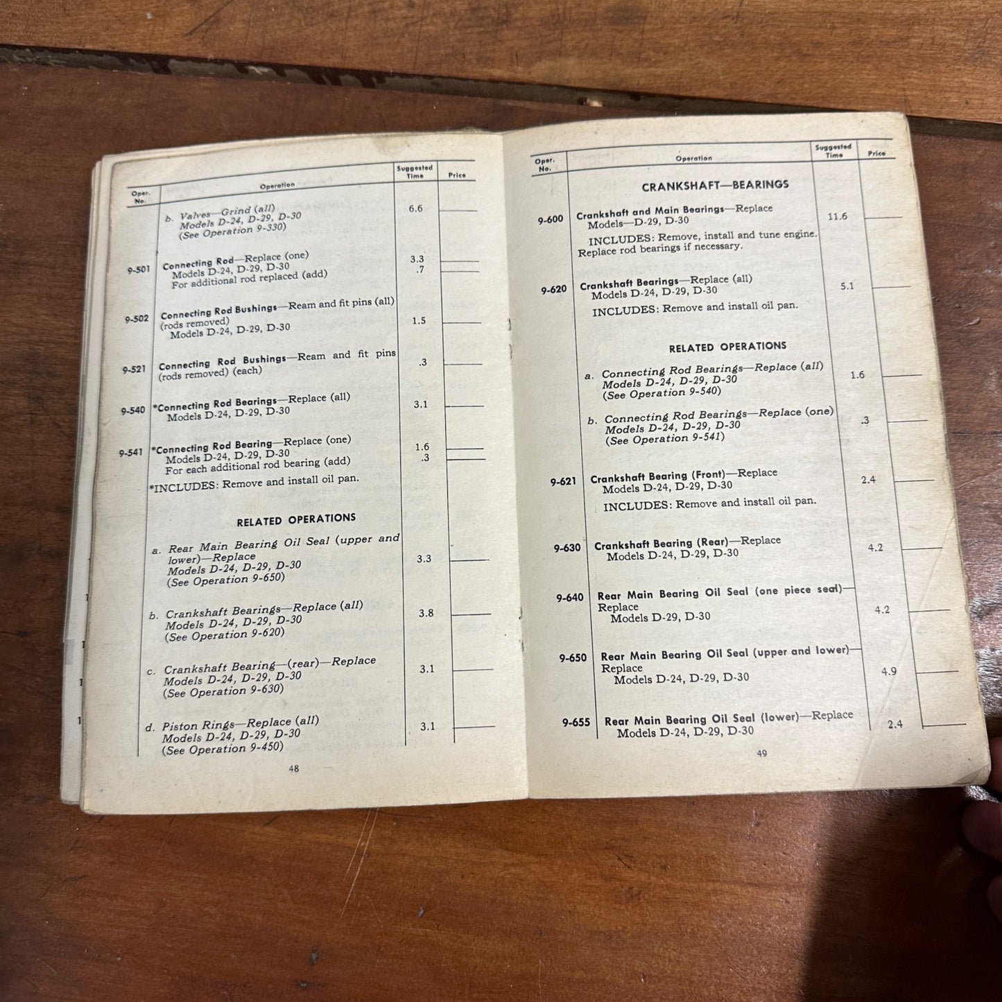 Vintage 1949 Dodge Passenger Car Service Operation Time Schedule Models D-24, D-29, D-30