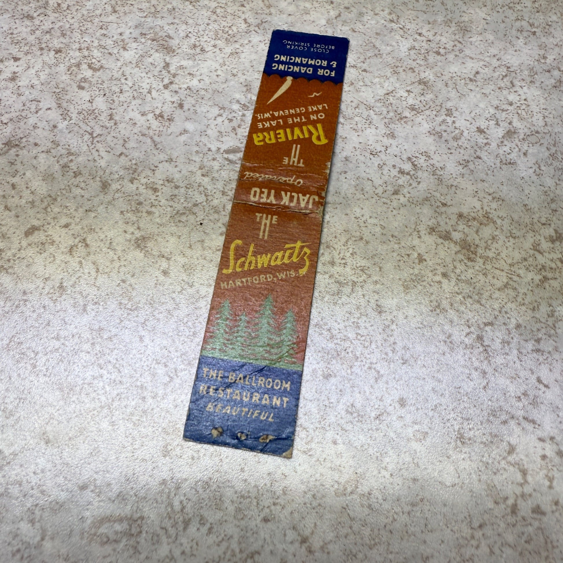 The Riviera Schwartz Hartford Lake Geneva Wis Advertising Matchbook Lounge