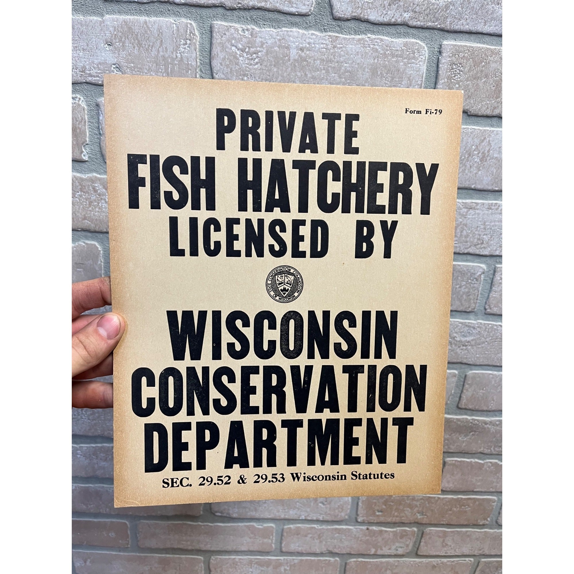 Original Vintage 1950s Wisconsin Conservation Department Fish Hatchery Sign