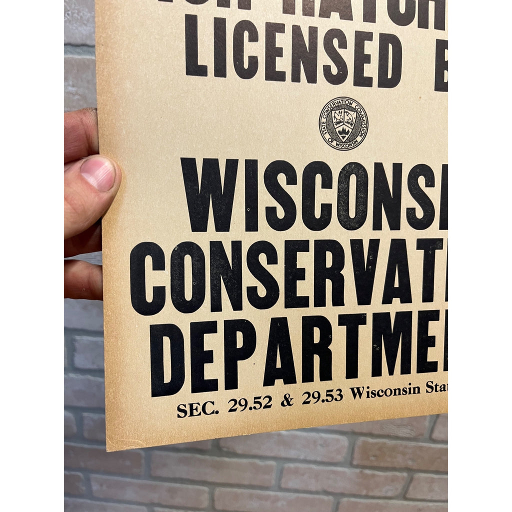 Original Vintage 1950s Wisconsin Conservation Department Fish Hatchery Sign