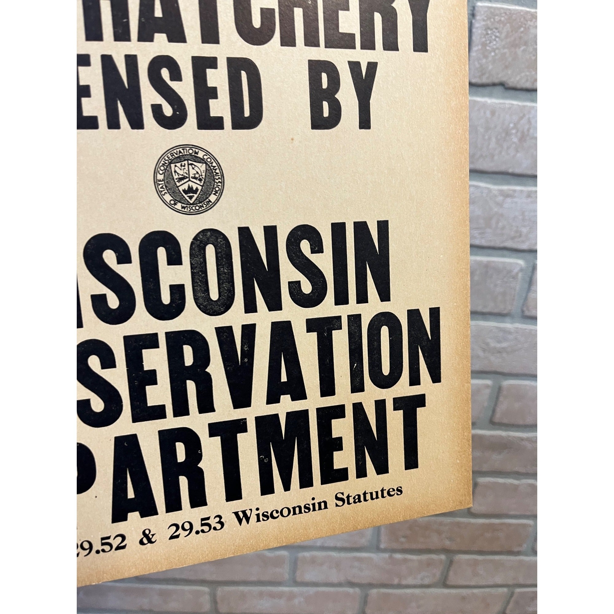 Original Vintage 1950s Wisconsin Conservation Department Fish Hatchery Sign