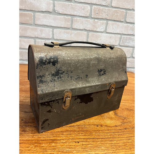 Vintage Miners Domed Lunch Box Lunchpail Hinged Distressed Tin Metal