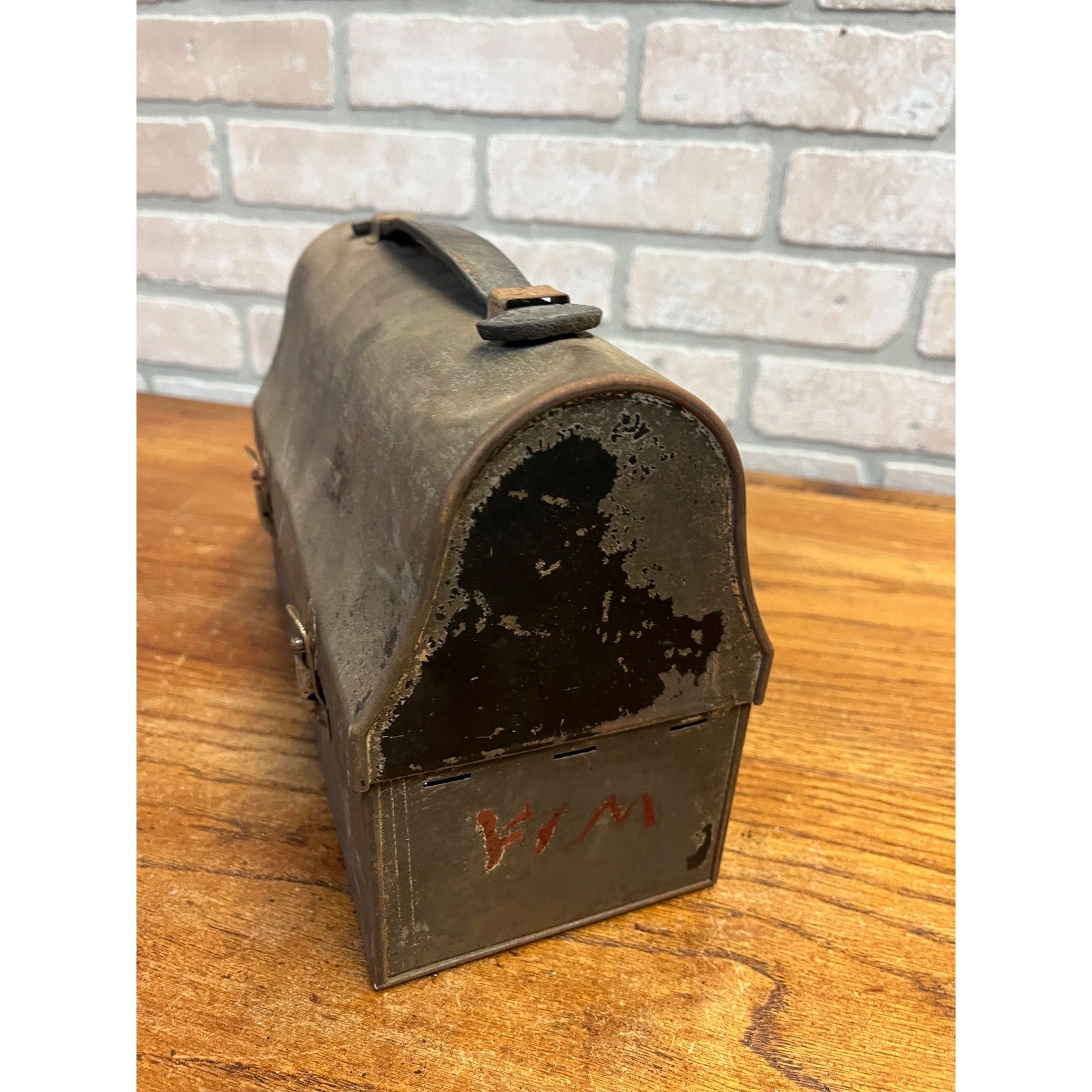 Vintage Miners Domed Lunch Box Lunchpail Hinged Distressed Tin Metal
