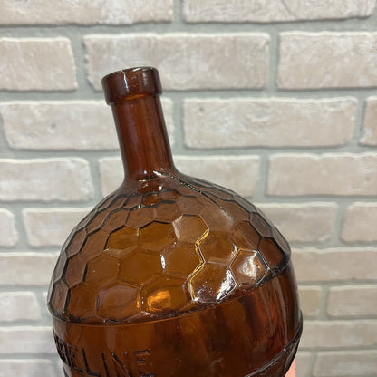 ANTIQUE KORBELINE ANTIQUE HONEYCOMB GRENADE AMBER BROWN GLASS MEDICINE BOTTLE