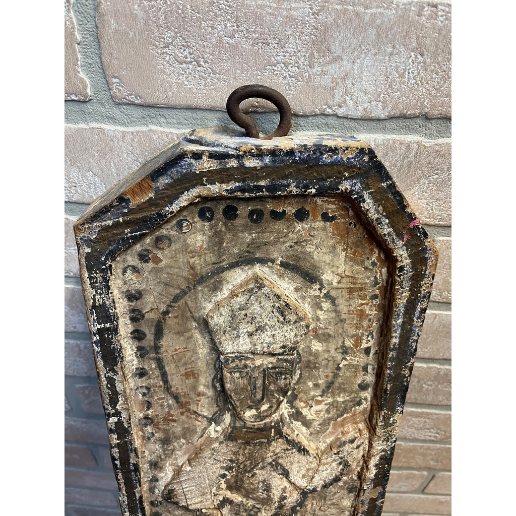 Antique Primitive Folk Art Religious Wall Sconce Carved Saint Icon Candle Holder Santos Bishop