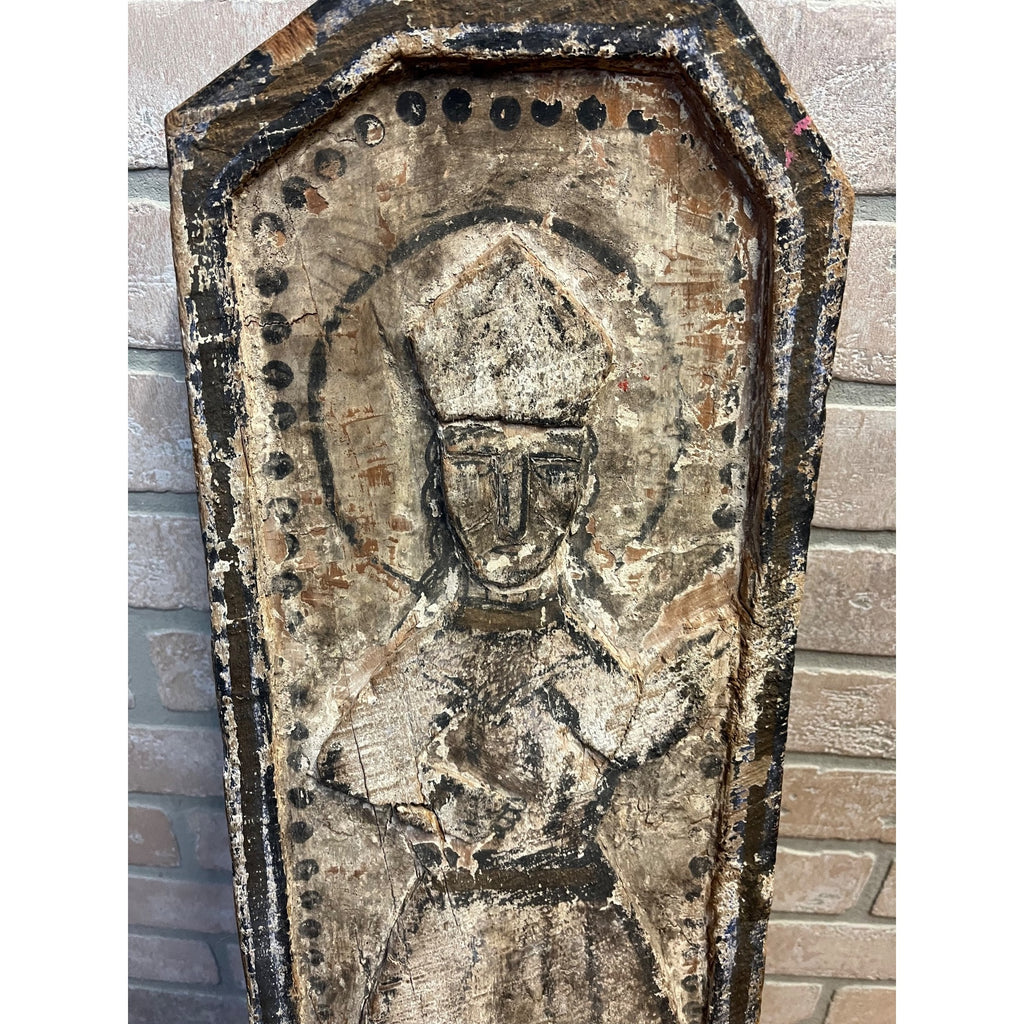 Antique Primitive Folk Art Religious Wall Sconce Carved Saint Icon Candle Holder Santos Bishop