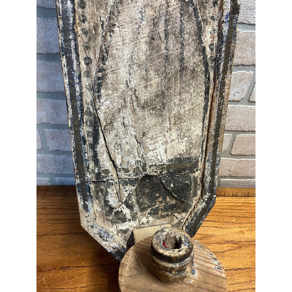 Antique Primitive Folk Art Religious Wall Sconce Carved Saint Icon Candle Holder Santos Bishop