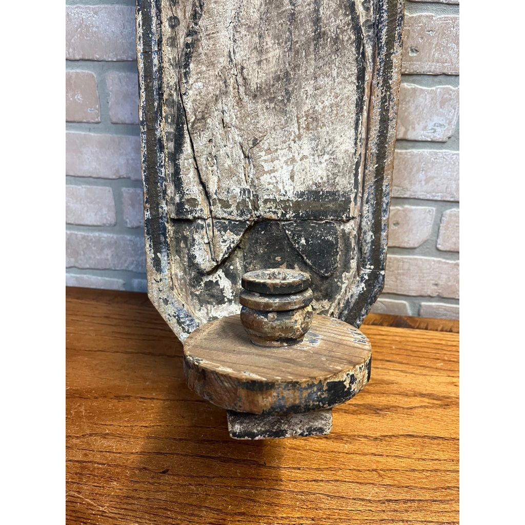 Antique Primitive Folk Art Religious Wall Sconce Carved Saint Icon Candle Holder Santos Bishop