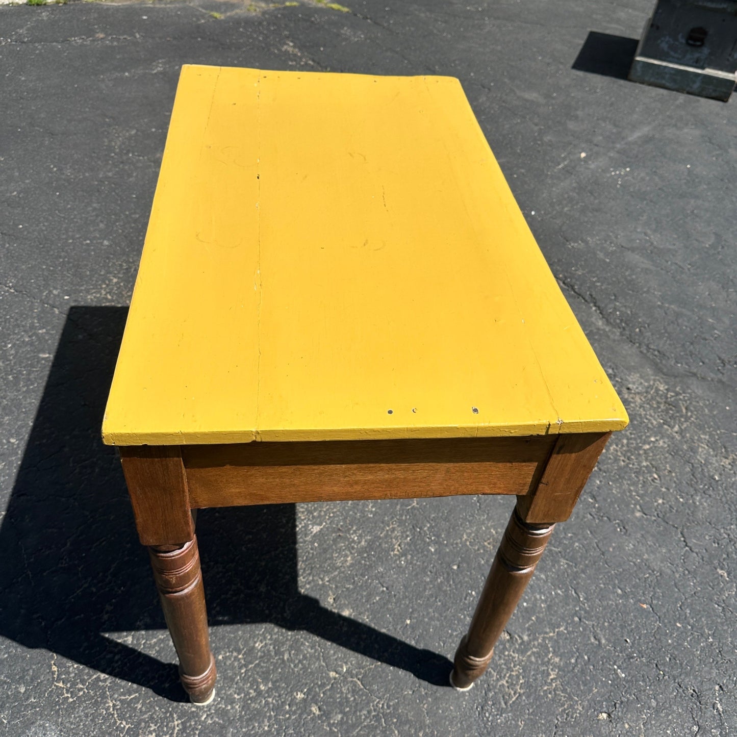 Primitive Yellow-Top Wooden Accent  Table Planting Table Staging Decor
