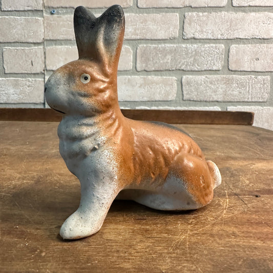 VINTAGE EASTER BUNNY RABBIT CARROT PLASTER PAPER MACHE CANDY CONTAINER  GERMANY