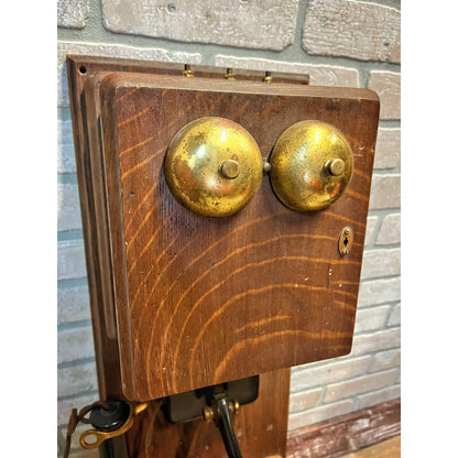 ANTIQUE VINTAGE STROMBERG-CARLSON OAK WOOD DOUBLE BOX HOTEL WALL CRANK TELEPHONE