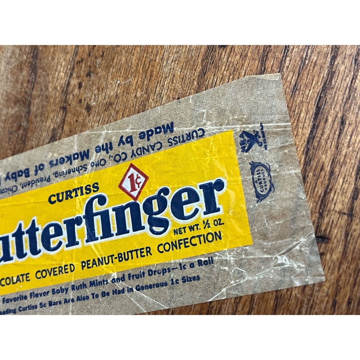 Vintage Curtiss Butterfinger Wax Candy Wrapper 1-Cent NRA Mark c1933-1935