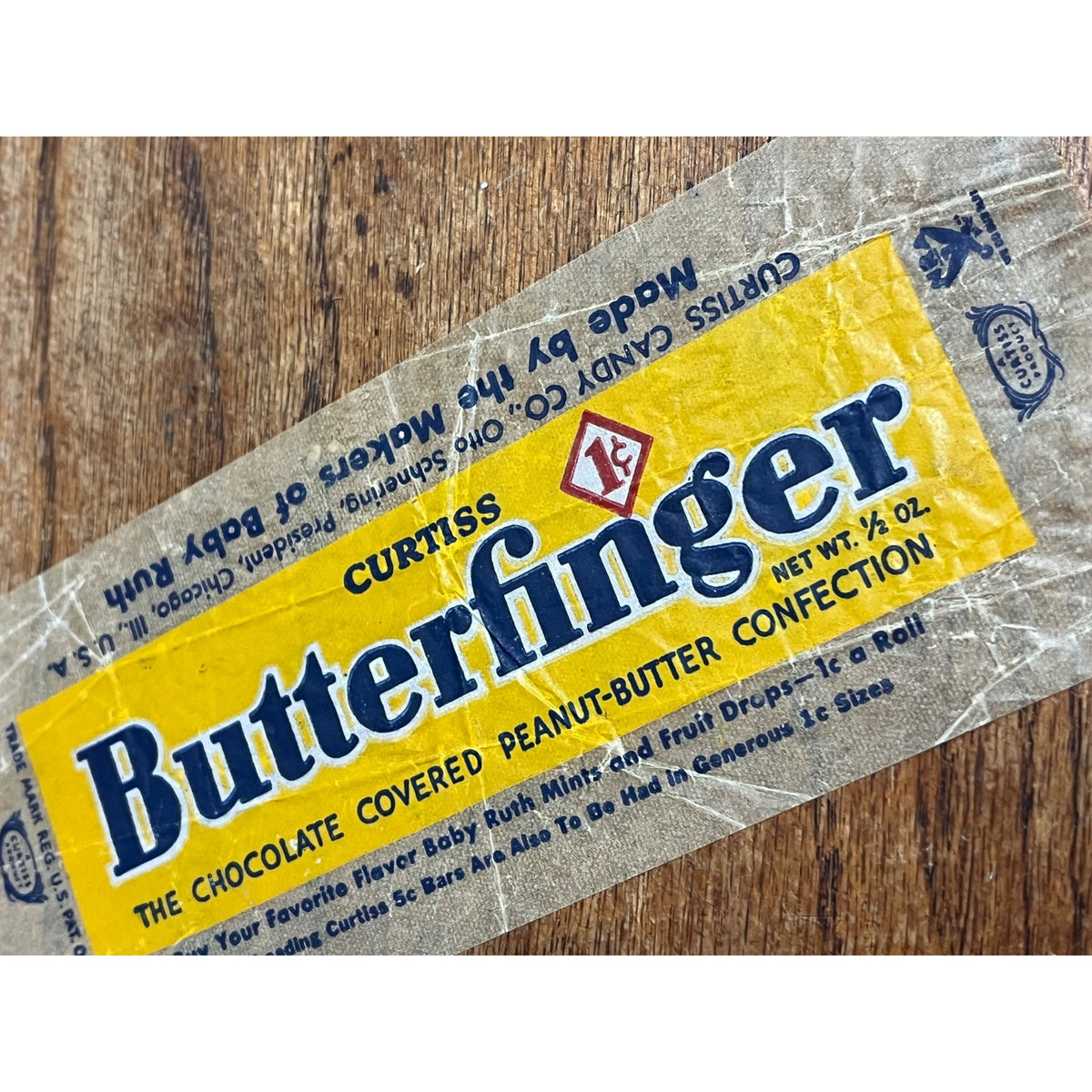 Vintage Curtiss Butterfinger Wax Candy Wrapper 1-Cent NRA Mark c1933-1935