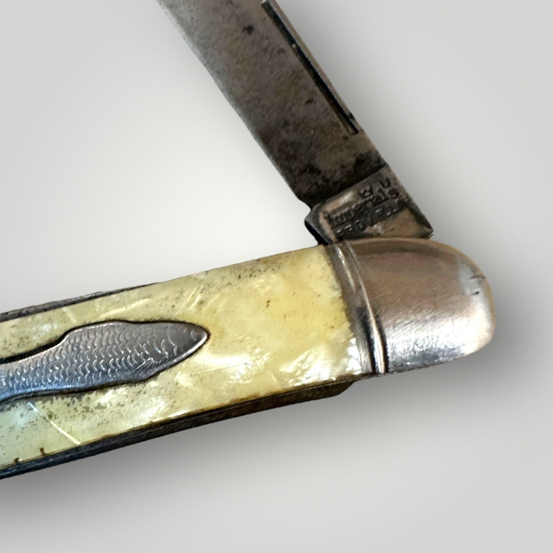IMPERIAL FOLDING FISHING KNIFE PROV. R.I. USA 2-BLADE SCALER BOTTLE OPENER